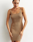 MINI DRESS IN ELASTIC BAND CARAMEL