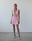 PLEATED MINI DRESS HOT PINK