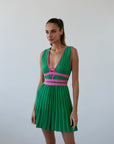 PLEATED MINI DRESS GREEN