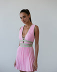 PLEATED MINI DRESS HOT PINK