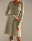 DRESS WITH A-LINE SKIRT OLIVE