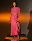 PLEATED SKIRT WITH A SLIT PINK