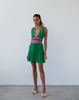 PLEATED MINI DRESS GREEN