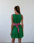 PLEATED MINI DRESS GREEN