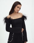 BUTTONED DRESS WITH FEATHERS