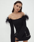 BUTTONED DRESS WITH FEATHERS